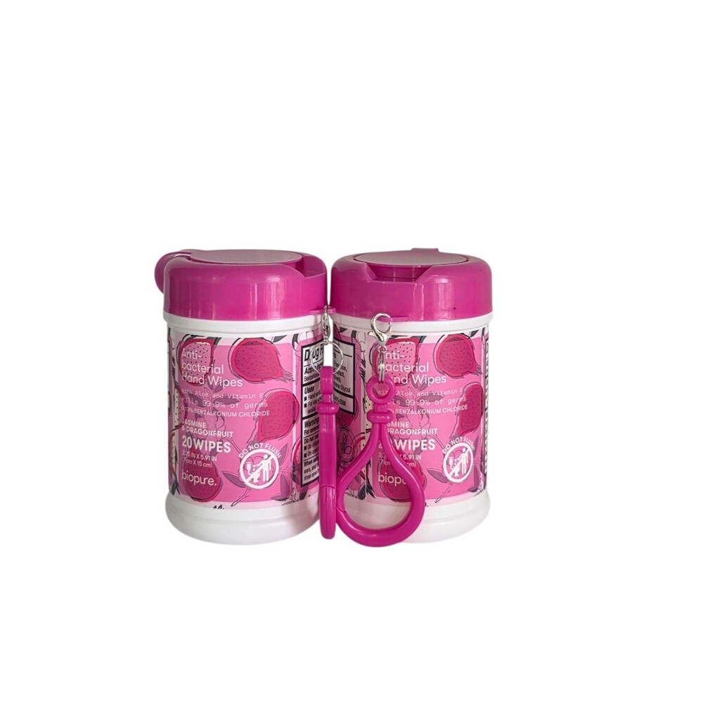 2 Biopure Anti-bacterial Travel Size Hand Wipes Keychain ~Jasmine & Dragonfruit